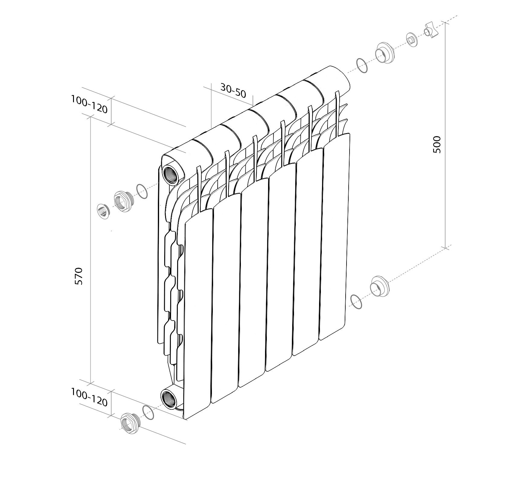 Радиатор алюм. Royal Thermo REVOLUTION 500x80 (бел.)