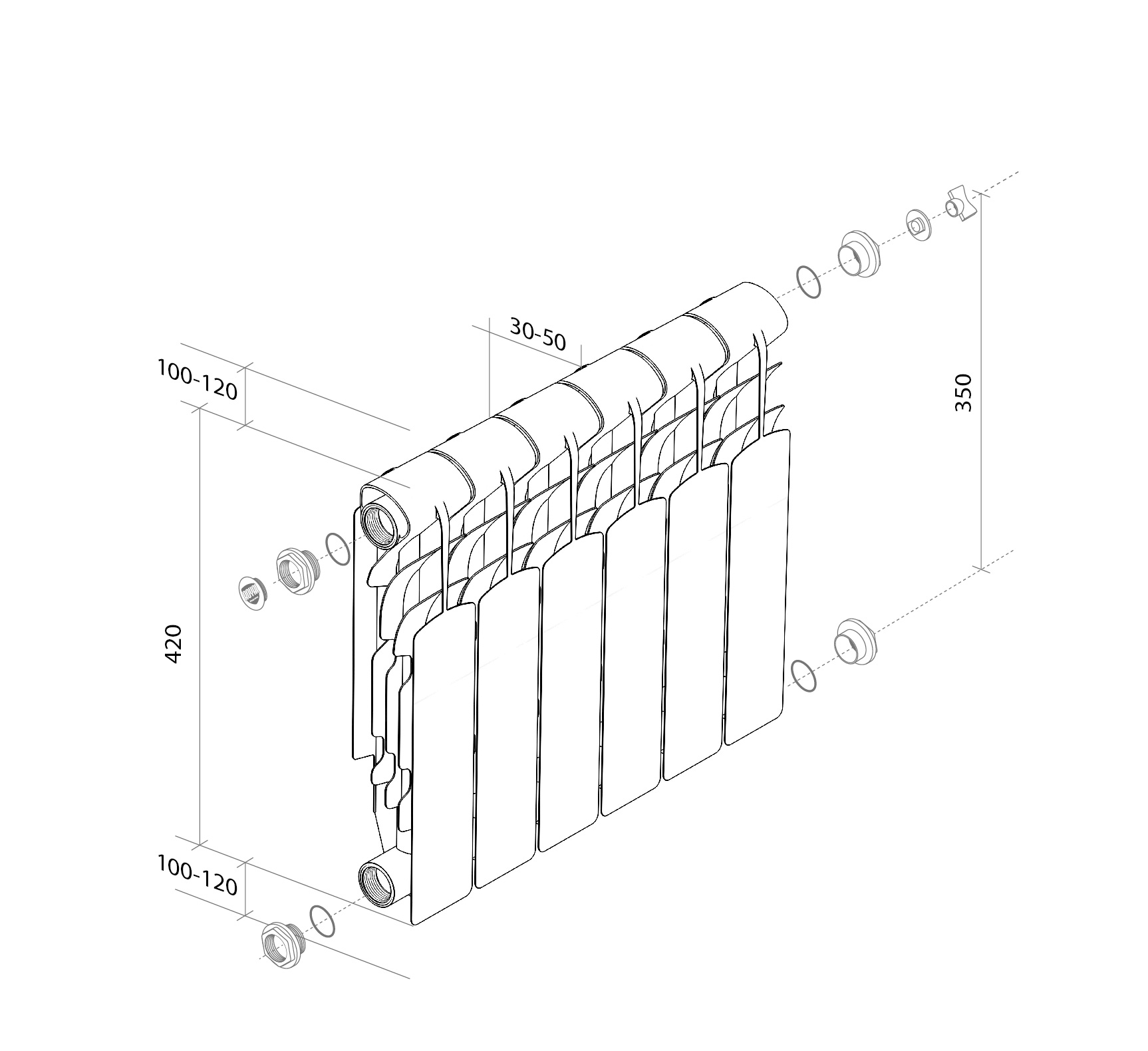 Радиатор алюм. Royal Thermo REVOLUTION 350x80 (бел.) 