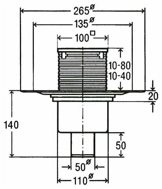 Трап 50/110 с сухим затвором 10см*10см. Прямой (Вертик.) Канализ.