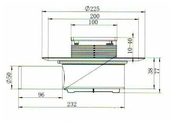 Трап 50 с сухим затвором 10см*10см. Угловой (Гориз.) Канализ.